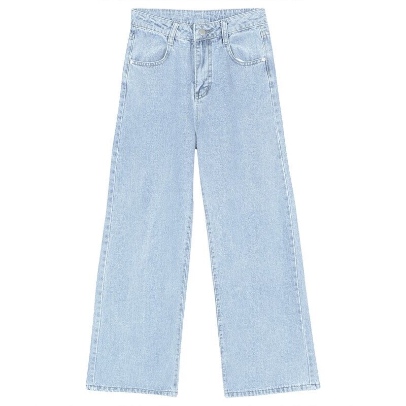 มุมมองเพิ่มเติมเกี่ยวกับ 【S/M/L/XL】Girls jeanswaist jeans female straight old pants 2021 new Hong Kong taste ตาข่ายสีแดงกางเกงยีนส์เอวสูงหญิงกางเกงเก่าตรง ใหม่ฮ่องกงรสชาติผ้าม่านกว้างกางเกงขา