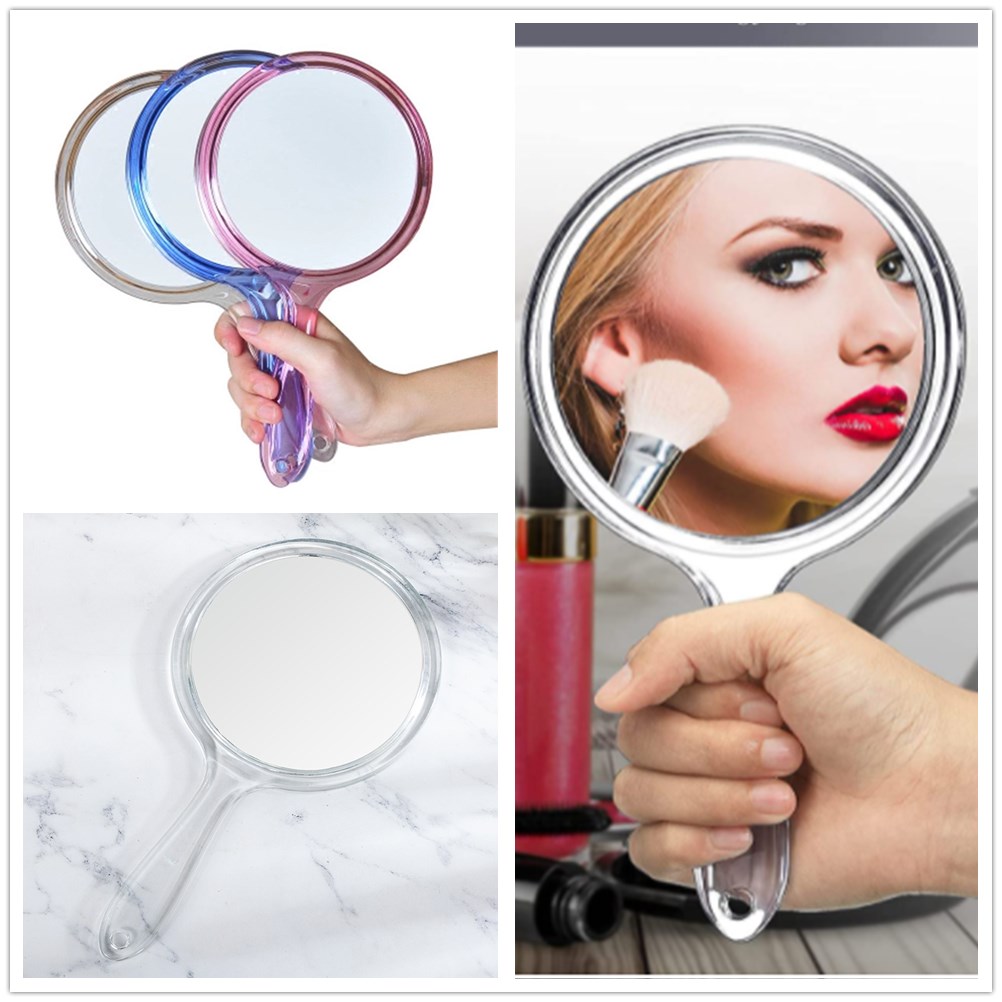 HIYRCH STORE Cosmetic Mirror Handle Rounded Shape Handheld Hand Mirror Double-Sided 3X Magnifying Makeup Mirror