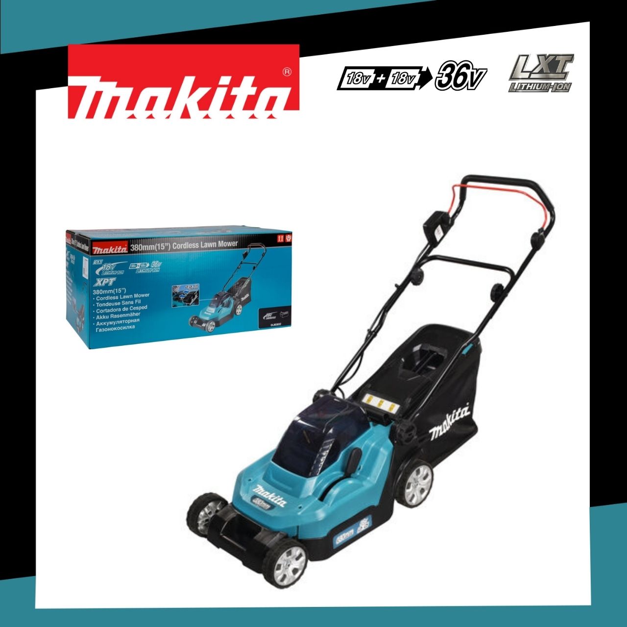 MAKITA รถเข็นตัดหญ้าไร้สาย มากีต้า รุ่น DLM382Z ความกว้างใบตัด 380 มม. ราคา 11,096 บาท*ส่งฟรี