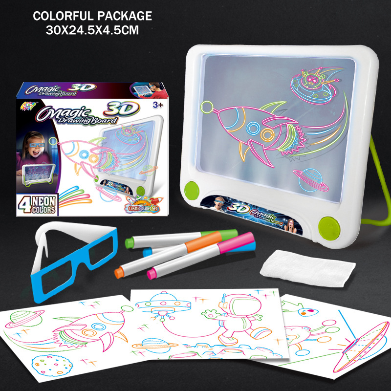 แว่นตา 3d ปากกาเน้นข้อความเขียนแท็บเล็ตส่องสว่างสามมิติกระดาน Doodle ของเล่นเพื่อการศึกษาสำหรับเด็กแท็บเล็ตวาดภาพ เด็กชาย ของเล่นเด็ก เสริมพัฒนาการ Educational Toy ของเล่น