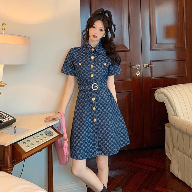 Váy denim ngắn tay cỡ lớn thời trang mùa hè váy denim mỏng chiết eo phong cách hàn quốc mẫu mới 2022