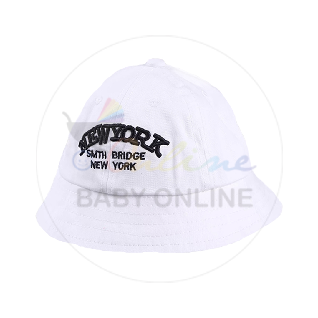 Babyonline(Y064)B2หมวกทรงบักเก็ตปักลายตัวอักษรและพิมพ์ลายมีสายปรับขนาดสำหรับเด็ก