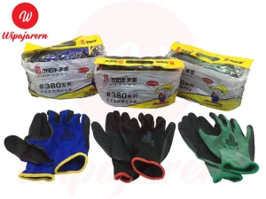สินค้า (ยกโหล)(12คู่) ถุงมือเคลือบยาง ถุงมือทำงาน ทำสวน กันลื่น กันบาด ถุงมือยาง ถุงมือเกาหลี เคลือบยางเต็มฝ่ามือ Glove Farm