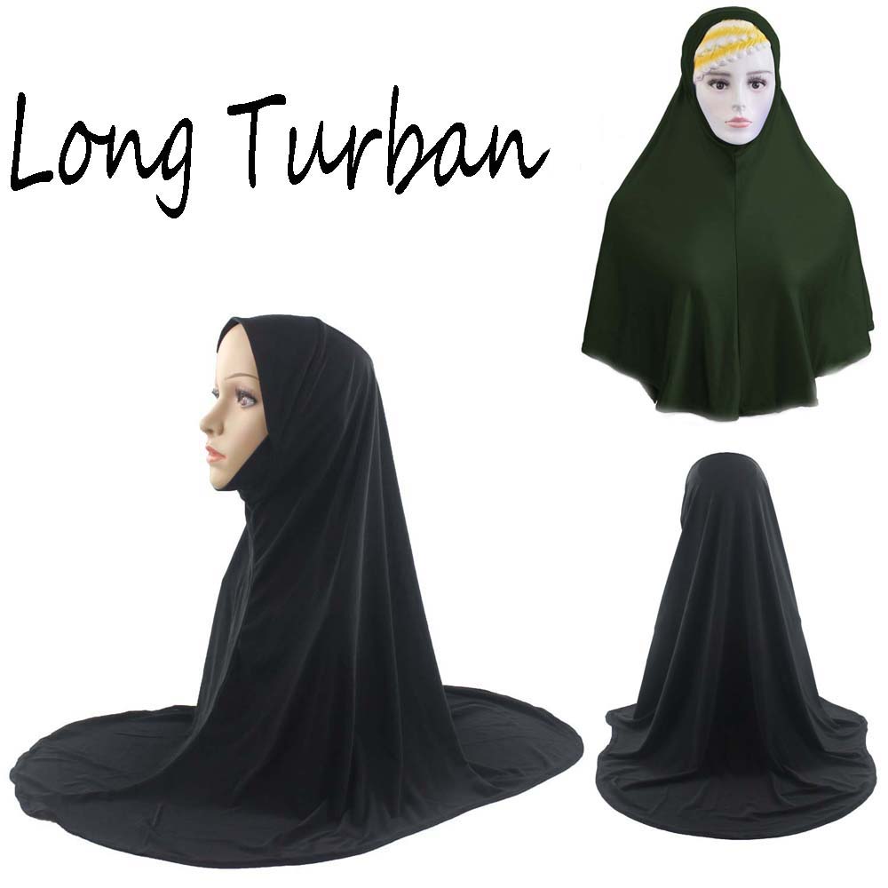 DGJKF ยืดหญิงสีทึบผ้าฝ้ายอิสลามฮิจาบสตรีมุสลิมผ้าโพกหัวยาวผ้าพันหัว