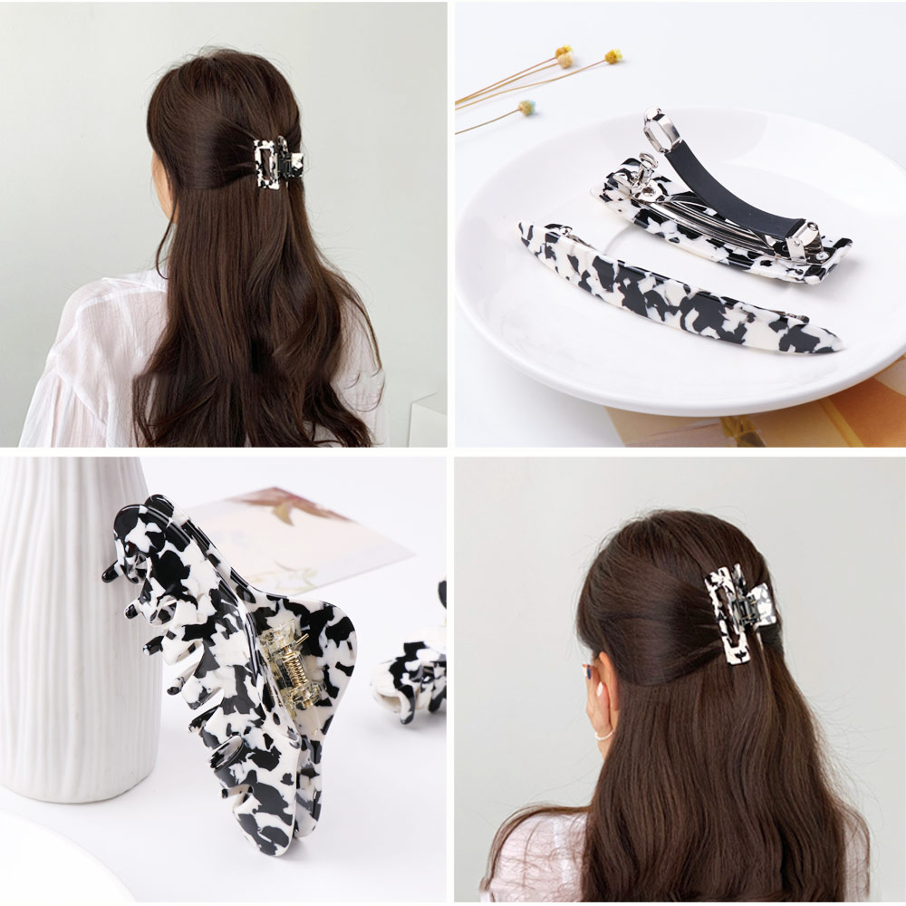 N33GVC3Q Women Girls Geometric Barrette Large Hair Claw Clip Milk Cow Color Metal Hairpins Hair Clamps