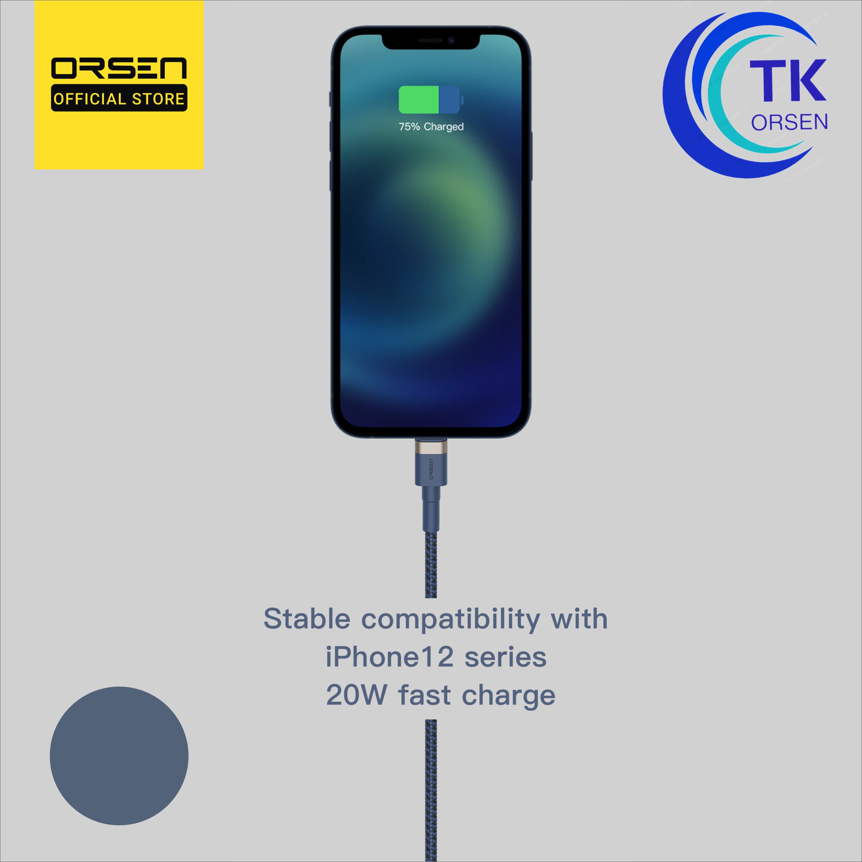 Orsen by Eloop S51 PD20W สายชาร์จเร็ว USB Type-C 3A รองรับ iPhone 11/12 USB Type-C to Lightning