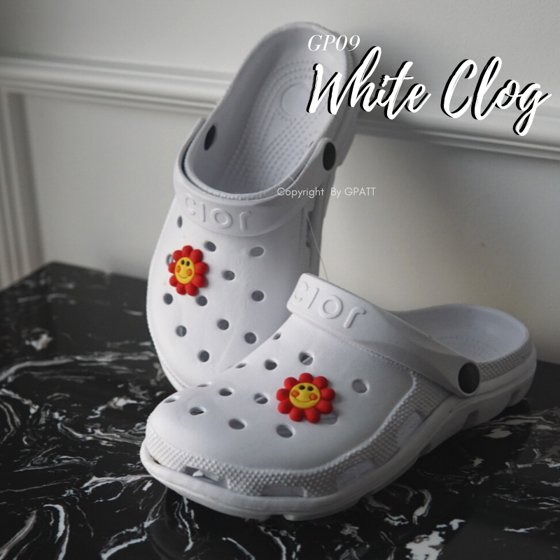 Gpatt : White Clogs รองเท้าสวมผู้หญิงหัวโตแฟชั่น  xx แนะนำลด size ลง 1 size xx
