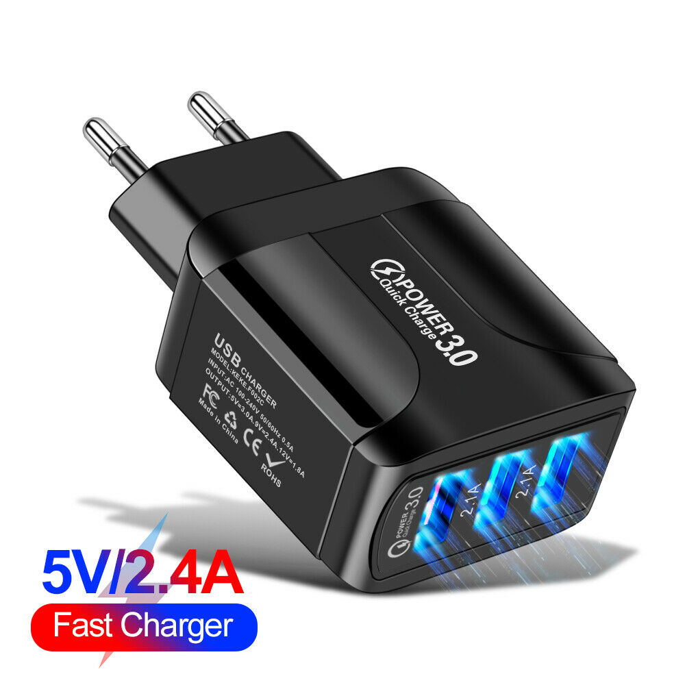 MDUCIN SHOP Portable Travel Hub 3.0 USB Charger Power 3Port Fast Quick Charge US EU UK Plug Adapter
