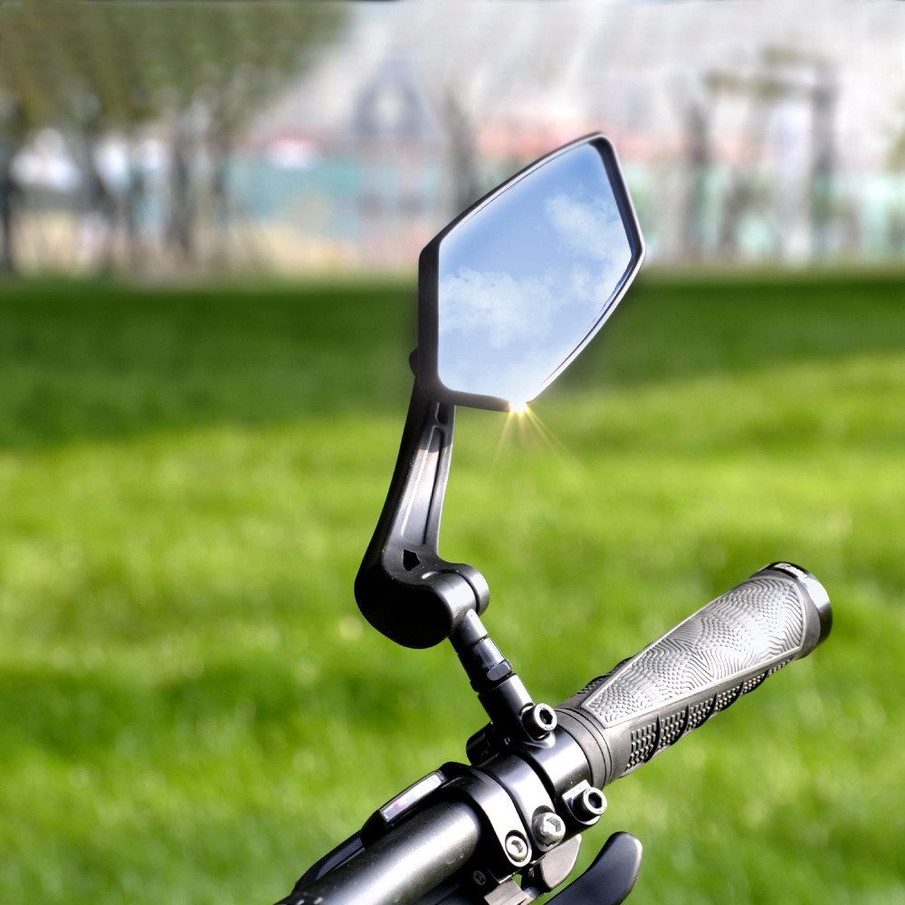 SRHFGNGN ขี่จักรยานซ้ายขวากระจกสะท้อนแสงมือจับปรับระดับได้กระจก360องศาจักรยาน MTB กระจกมองหลัง