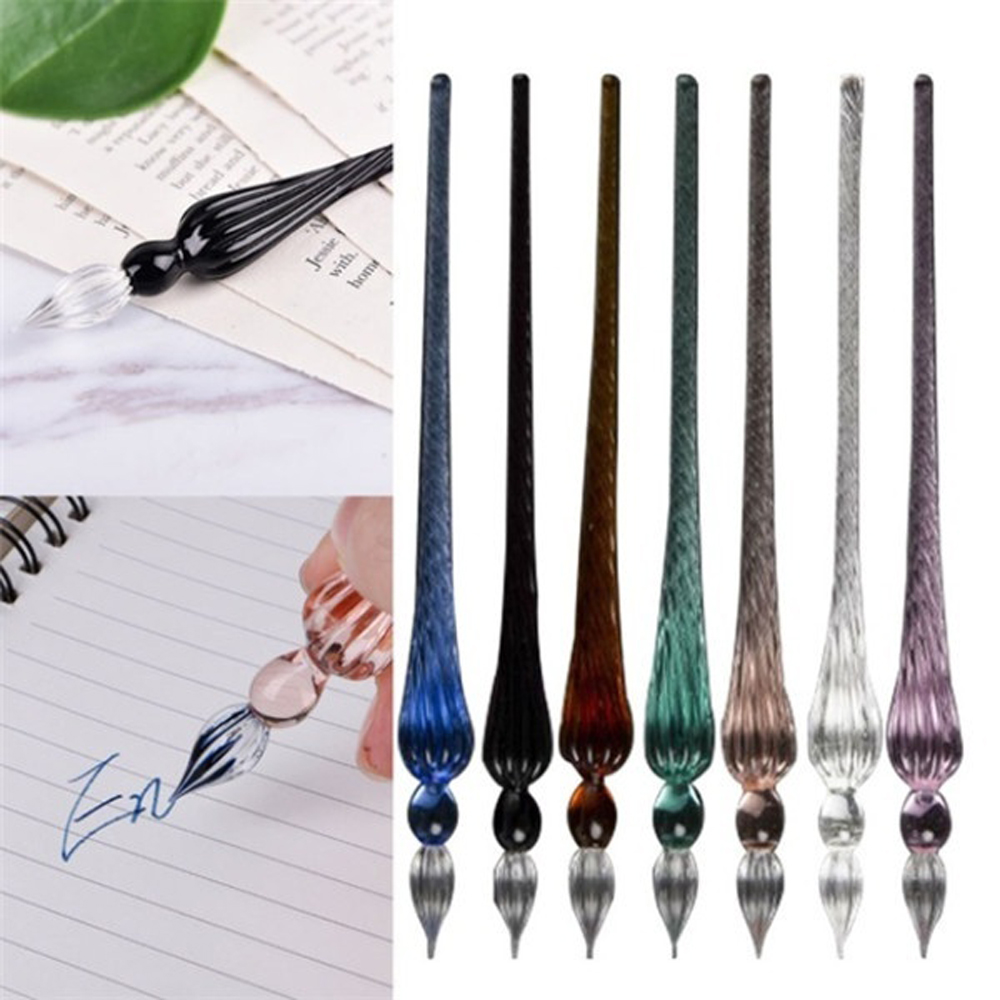 MENGLIANG 1PC Vintage Dipping Signature Writing Fountain Pen Painting Supplies Glass Dip Pen Filling Ink