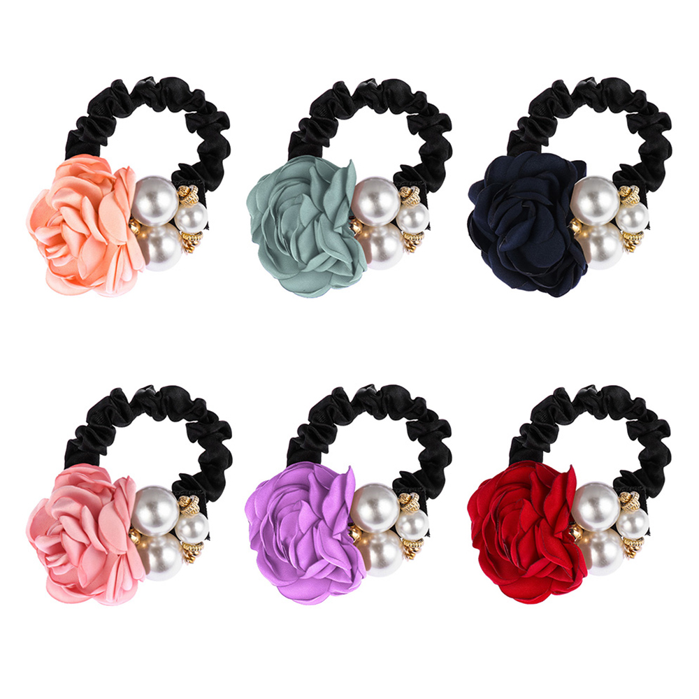 F8C503Y Women Girls Hair Accessorie Pearl Rhinestone Hair Bands Hair Rubber Bands Hair Rope Headbands Elastic Hair Ring