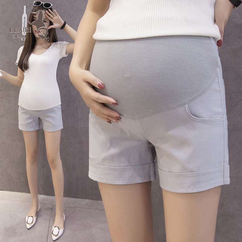 OOกางเกงขาสั้นสำหรับผู้หญิงท้อง,กางเกงลำลองยกหน้าท้องสไตล์เกาหลีสำหรับคุณแม่ใหม่ฤดูร้อน