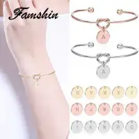 FAMSHIN Simple 3 Color Alloy 26 Letter Sequin Knotted Open Bracelet Female Charm Women Fashion Jewelry Party Gift