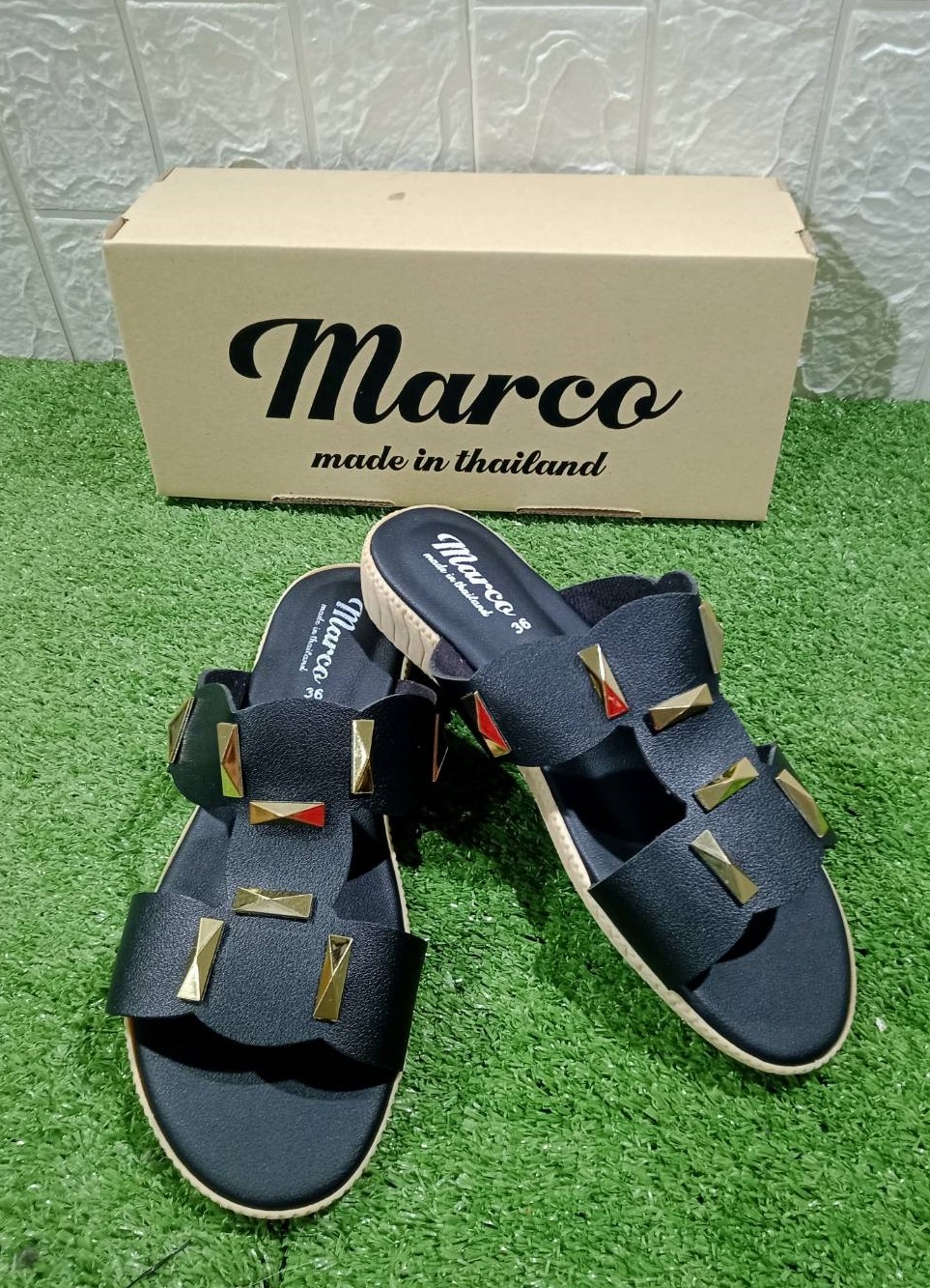 Marco รุ่น T1018 รองเท้าแตะ ลายพีระมิด รองเท้าแตะผู้หญิง รองเท้าแตะกันลื่น สีพื้น รองเท้าใส่ในoffice  นิ่มสบาย เป็น รองเท้าเพื่อสุขภาพ