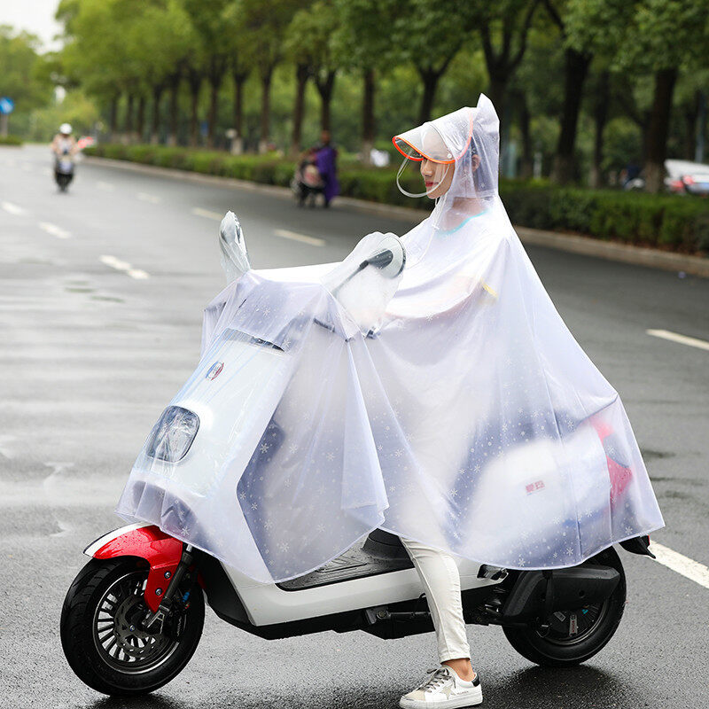 เสื้อกันฝนจักรยานไฟฟ้าแบบชิ้นเดียวเสื้อกันฝนผู้หญิงรถจักรยานยนต์คู่เดียวหนาเสื้อปอนโชปีกคู่