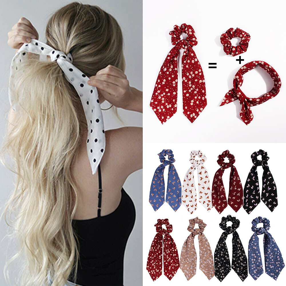 F8C503Y Hair Accessories Bohemian Scrunchie Floral Print Elastic Hairband Hair Rubber Ropes Girls Hair Ties Women Hair Scarf