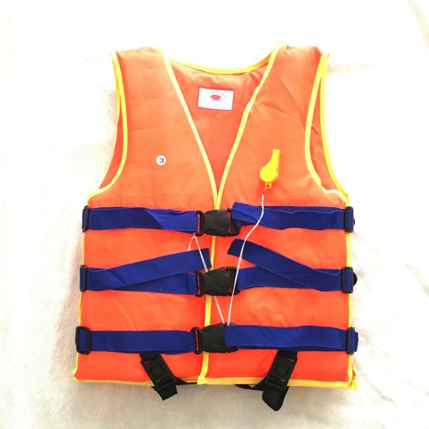 เสื้อชูชีพผู้ใหญ่ สีส้มสะท้อนแสงพร้อมนกหวีด เบอร์5