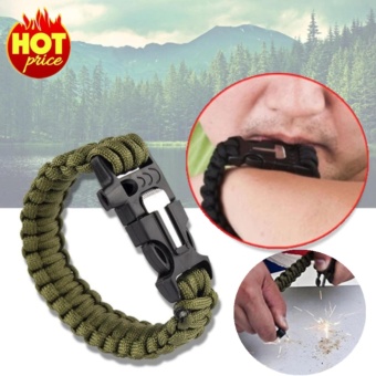 ประเทศไทย Crvid สายรัดข้อมือ เอาตัวรอด เชือกรัดข้อมือ สำหรับเดินป่า PARACORD พร้อมแท่งจุดไฟ+นกหวีด (green)