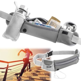 ขาย LLS Sport Hiking Running Belt Waist Pouch Fanny Pack Camping Zip Bagw/Bottle Holder-Grey - intl