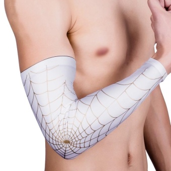 SaiDeng Lengthen Ultrathin Stretch Sleevelet Spider Web Printing Sports Elbowpad Bracer Sleeve Size:Platinum spider web armguards single loaded M - intl