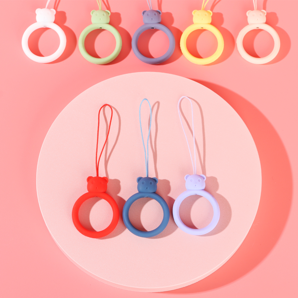 R16C7 Multicolor Earphone Protective Case Stain Resistant Little Bear Pendant Silicone Ring Anti-Lost Mobile Phone Lanyard