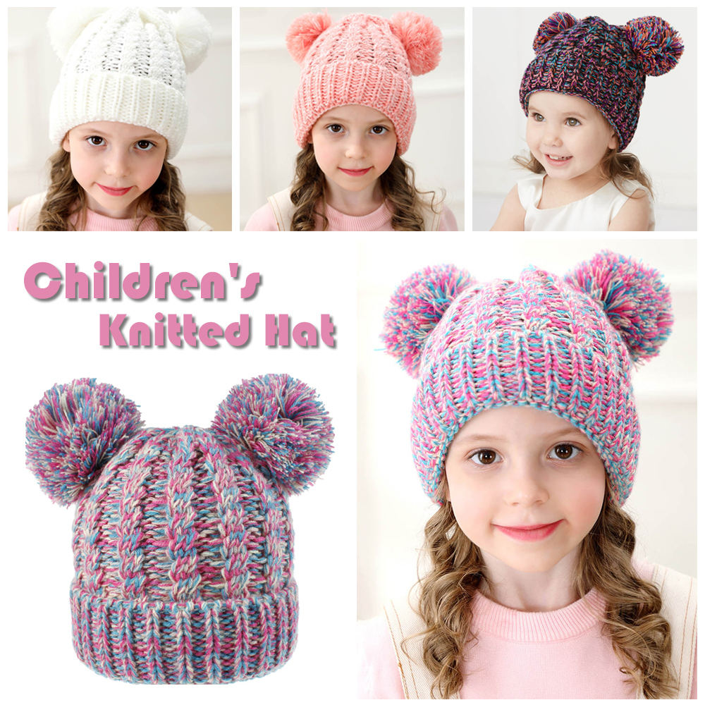 GVGSX9N Fashion Keep Warm Pom Pom Ears Crochet Infant Toddler Beanies Children Winter Cap Knitted Kids Hats