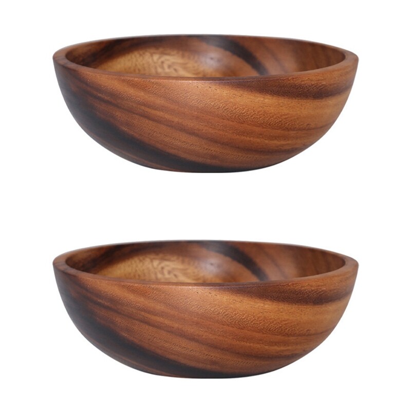 Solid Wood Bowl Natural Hand-Made Classic Large Round Acacia Wood Salad Soup Dining Bowl Eco Friendly Premium Wood Kitchen Utensils 20*4.5cm 