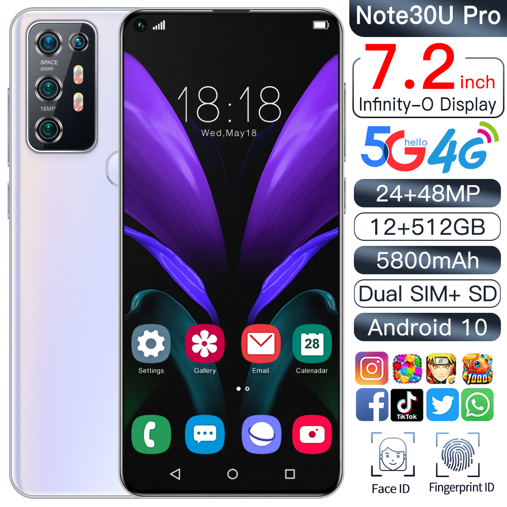 โทรศัพท์มือถือ Note20Ultra+ สมาร์ทโฟน5G หน้าจอใหญ่ 7.2นิ้ว มือถือ เต็มหน้าจอ 12GB RAM+512GB ROM แบต5800mAh Android phone HD Camera 24+48MP โทรศัพท์ 2ซิม ใส่ได้ทุกซิม โทรศัพท์สำหรับเล่นเกม โทรศัพท์สมาร์ท โทรศัพท์มือถือถูกๆ