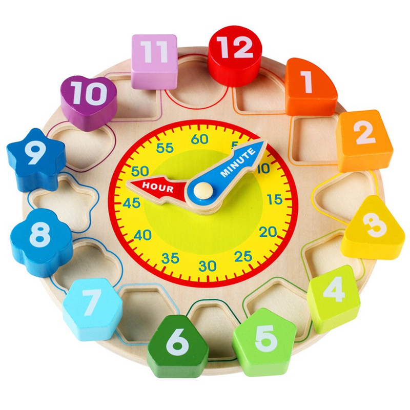 Wooden Color Clock Puzzle Teaching Time Sorting Numberblocks Stacking
