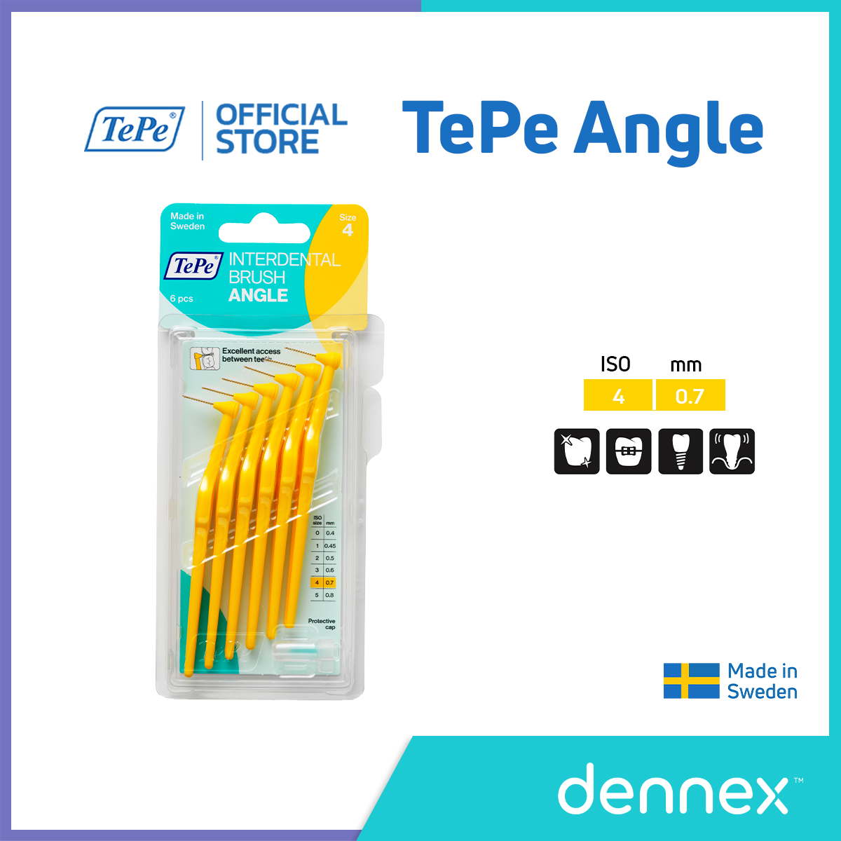 TePe Angle แปรงซอกฟัน ด้ามยาว แปรงซอกฟันเทเป้ แองเกิ้ล คละสี แพ็ค 6 ชิ้น by Dennex