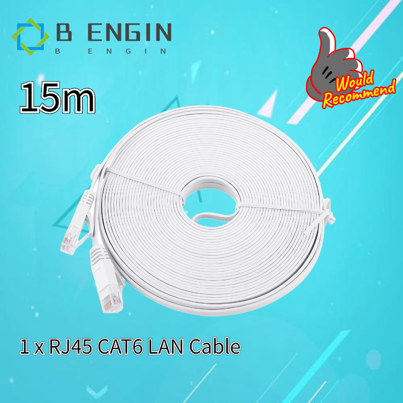 【มีของพร้อมส่ง】COD  RJ45 CAT6 Flat LAN Cable Ethernet เครือข่ายสายแลนแบน UTP Patch สายเราเตอร์ 1000 M RJ45 CAT6 LAN Cable สีขาว