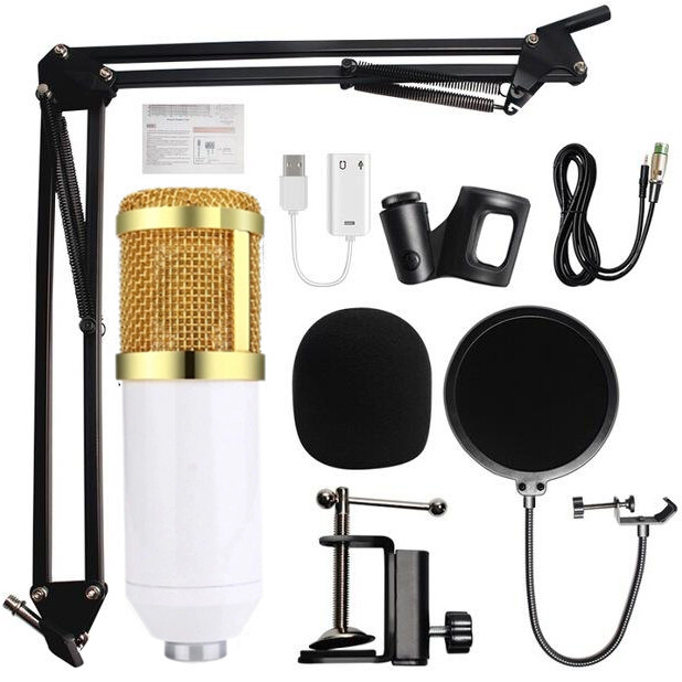 [ชุดเต็ม] MEGA ไมค์ ไมค์อัดเสียง คอนเดนเซอร์ Pro Condenser Mic Microphone BM800 Pro พร้อม ขาตั้งไมค์โครโฟน และอุปกรณ์เสริม (ฟรี 3.5mm การ์ดเสียงสีเขียวสีแดง)