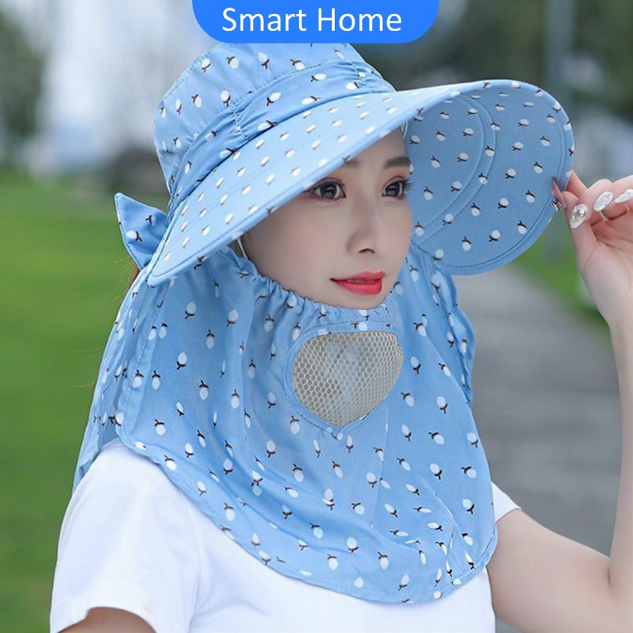 หมวกกันแดดปีกกว้าง หมวกกลางแจ้ง หมวกคลุมหน้า กันแดด กันลม และกันฝุ่น หมวกปีก Shawl sun hat