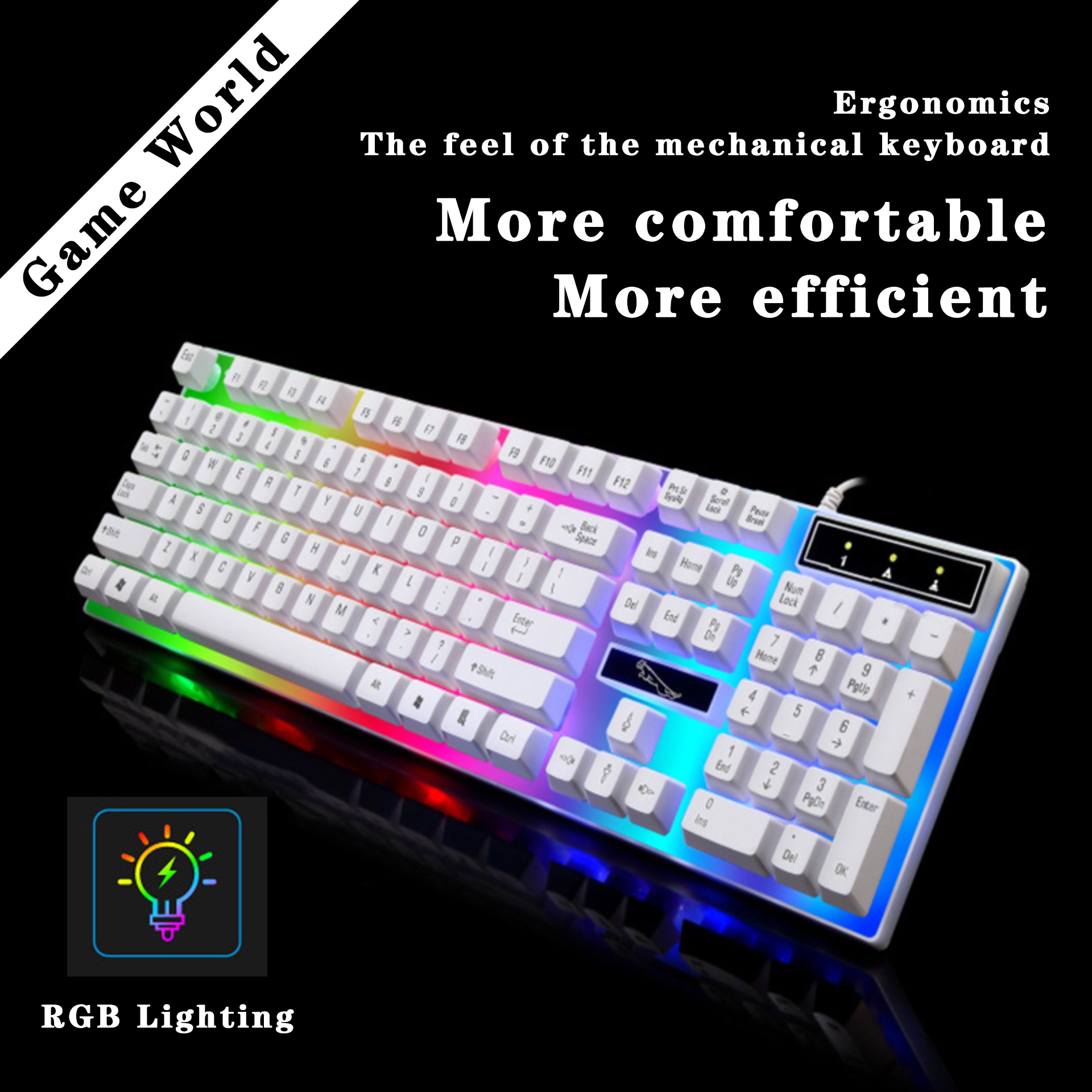 Game World G21คีย์บอร์ด คีย์บอร์ดสำหรับเล่นเกมส์ RGB lighting effect ไฟ RGB keyboard Gaming keyboard ความรู้สึกของแป้นพิมพ์เชิงกล The feel like the mechanical keyboard แป้นพิมพ์แบบมีสาย USB เวลาแฝงต่ำ USB wired keyboard Low latency