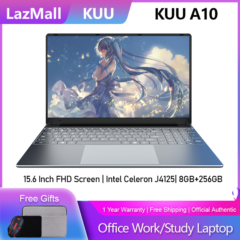 [1 Year Warranty] [Free Gifts] KUU A10 Home Office Laptop Intel Celeron J4125 8G RAM 128G/256G/512G SSD 15.6 Inch 1920x1080 FHD IPS Screen Full-layout Keyboard Narrow Bezel Windows 10 WiFi Portable Computer