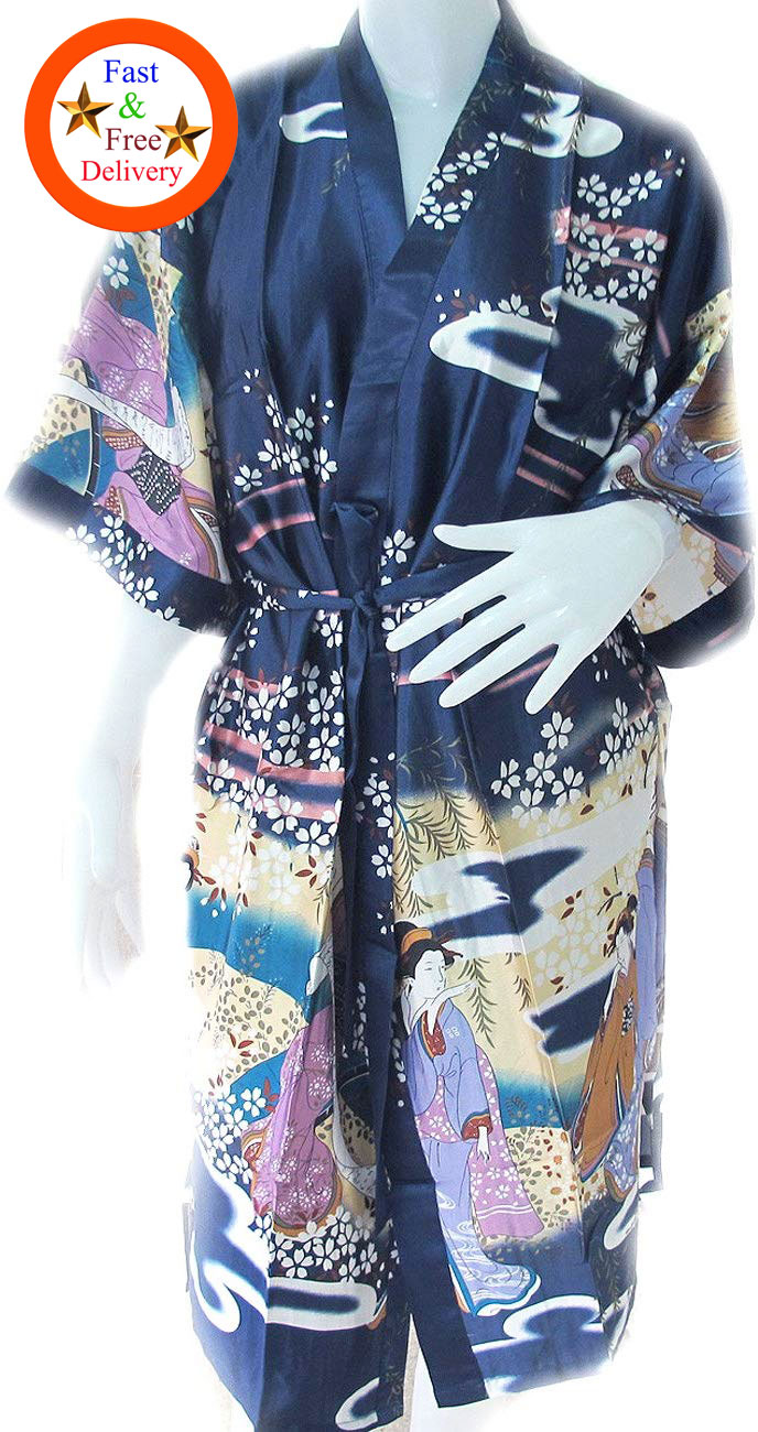 เสื้อคลุมสไตล์ กิโมโน ผ้า Stain ใส่นุ่มเย็นสบาย เกอิชา (ผู้หญิงญี่ปุ่น) เหมาะกับใส่เล่นอยู่บ้าน ใส่นอน เดินชายหาด ริมสระน้ำ