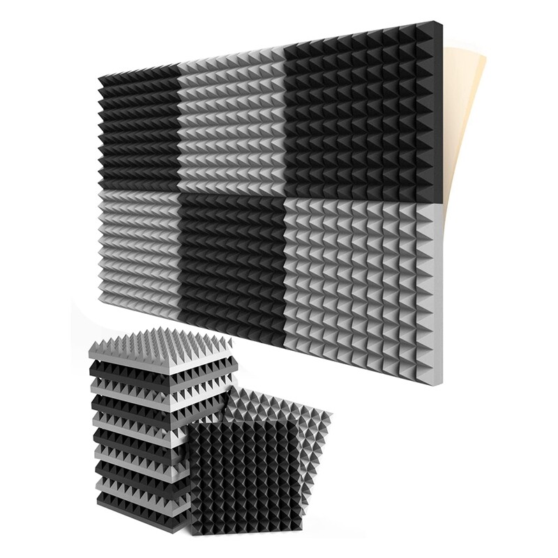 12 Pack Self-Adhesive Sound Proof Foam Panels 2x12x12 Inch Pyramid Design
