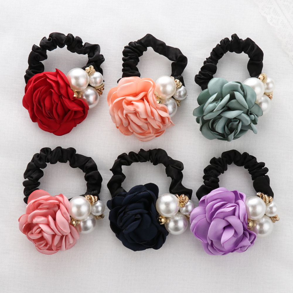 F8C503Y Women Girls Hair Accessorie Pearl Rhinestone Hair Bands Hair Rubber Bands Hair Rope Headbands Elastic Hair Ring