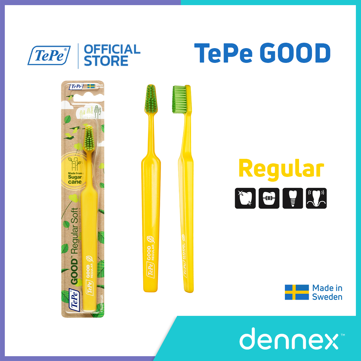 TePe GOOD Regular แปรงสีฟันรักษ์โลก ผลิตจากอ้อย ขนแปรงนุ่ม เทเป้ กู๊ด เรกูล่าร์ by Dennex