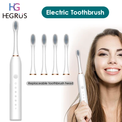 HEGRUS Sonic Electric Toothbrush Electric Toothbrush IPX7 Waterproof Adult Timer Brush USB Rechargeable Electric Toothbrush Automatic Sonic Toothbrush with 4 Replacement Brush Heads (3)