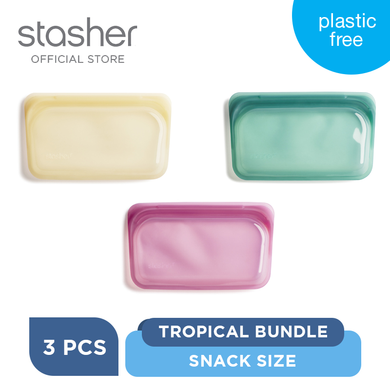 [Bundle] Stasher Snack Set of 3 Reusable Food Bags Tropical ถุงซิลิโคน Food Grade/ถุงเก็บอาหาร/ถนอมอาหาร ราคา 1,290 บาท*ส่งฟรี