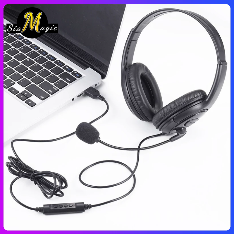 ชุดหูฟัง USB สำหรับการศึกษาในบ้านการตัดเสียงรบกวนการควบคุมในสายไมค์ปิดเสียงระดับโฮมออฟฟิศการโทร Win7 Win10 Mac Zoom Skype Study earphone, Call Center