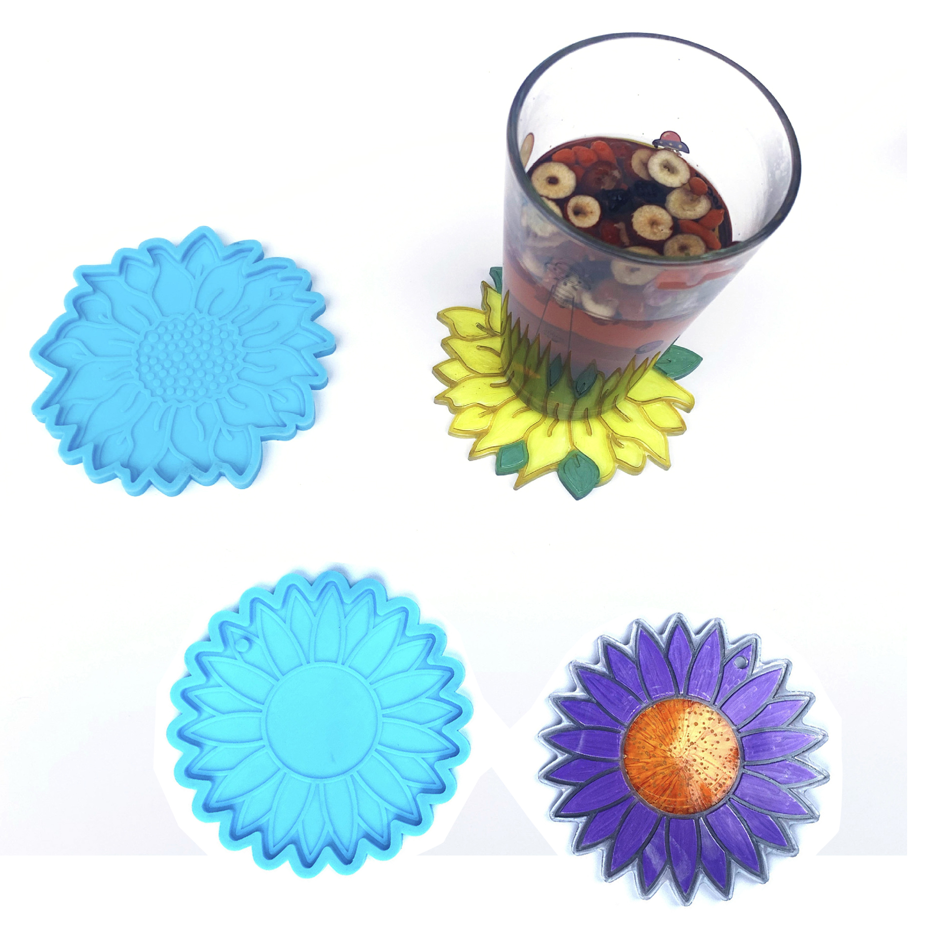 MQSDL Sun ดอกไม้ DIY ถ้วยหัตถศิลป์ Mat แม่พิมพ์เทียนไขเเม่พิมพ์สำหรับทำอาหาร Coaster ทำจานเครื่องมือแม่พิมพ์