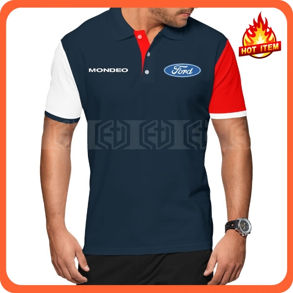 เสื้อ Polo Ford Mondeo เย็บปักถักร้อย Kolar ผ้าฝ้ายซีดานทีมแข่ง Motorsport แฟชั่น Pakaian Baju Murah ขาย