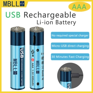 ภาพหน้าปกสินค้าMBLL AAA 1.5V USB Rechargeable Battery (ถ่านชาร์จ USB AAA 1.5V ความจุ400แอมป์ ) ราคาต่อ1ก้อน ที่เกี่ยวข้อง