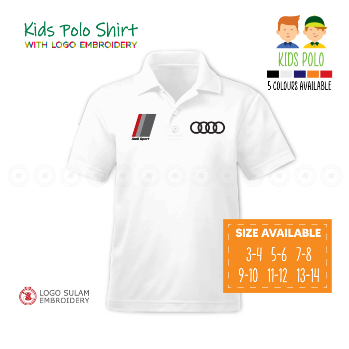 Kids Polo T Shirt Sulam Audi Sport Design S Line Quattro RS4 Turbo Baju Kanak Kolar Budak Lelaki Cotton Embroidery Jahit