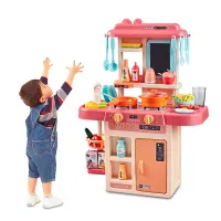 ชุดห้องครัวเด็ก โอเวอร์ไซส์ จำลองเอฟเฟกต์เสียงและควันเมื่อทำอาหาร ห้องครัวเครื่องครัวชุดบ้านของเล่นของเล่นทำอาหาร บ้านเด็กเล่น