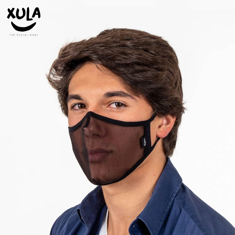 XULA MASK - 2 BLACK ( ALL BLACK ) หน้ากากผ้าแบบใส ซักได้  Swiss Technology Award 2020 รับรองจาก European Certification By Mac Modern