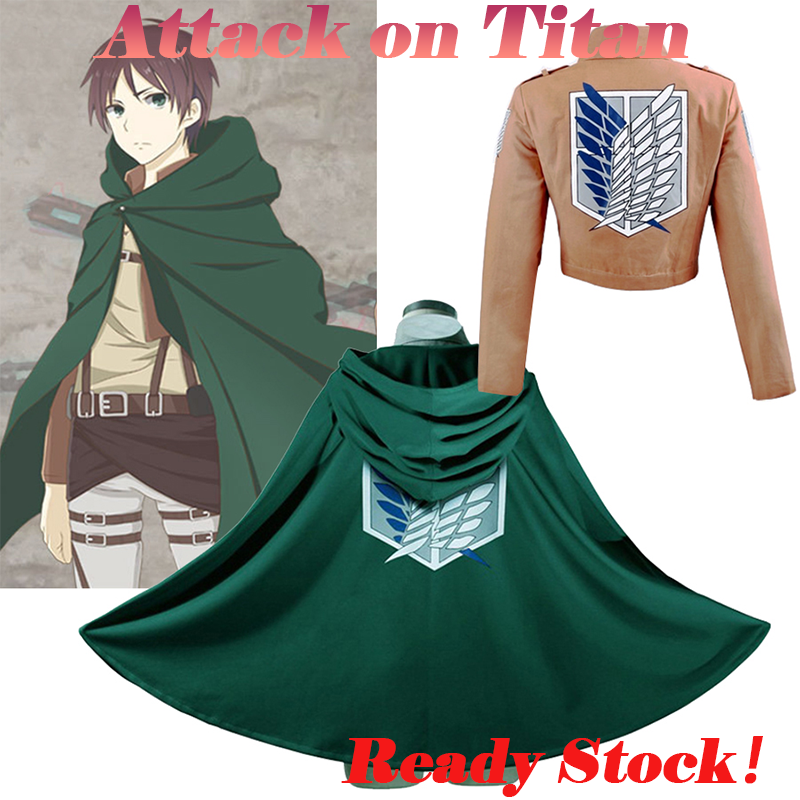 Attack on Titan อะนิเมะเสื้อคลุมแจ็คเก็ต Shingeki No Kyojin เครื่องแต่งกายคอสเพลย์ Eren Legion Cape เสื้อฮาโลวีนคริสต์มาสเสื้อผ้าเครื่องแต่งกาย