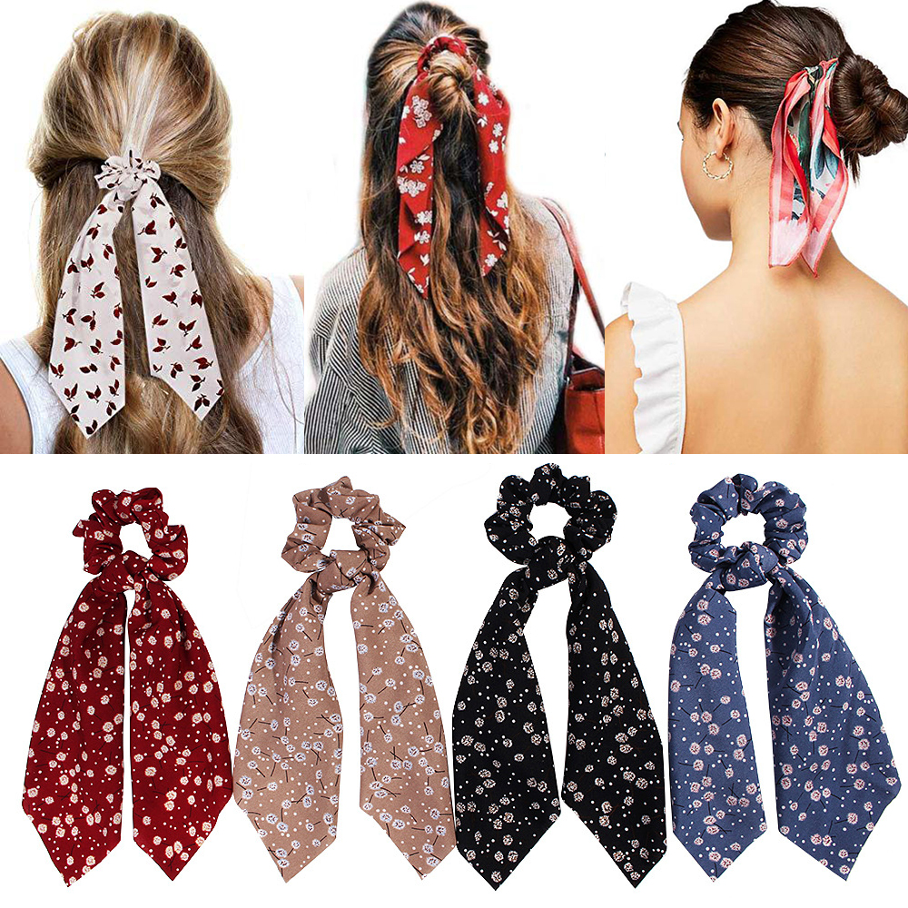 F8C503Y Hair Accessories Bohemian Scrunchie Floral Print Elastic Hairband Hair Rubber Ropes Girls Hair Ties Women Hair Scarf